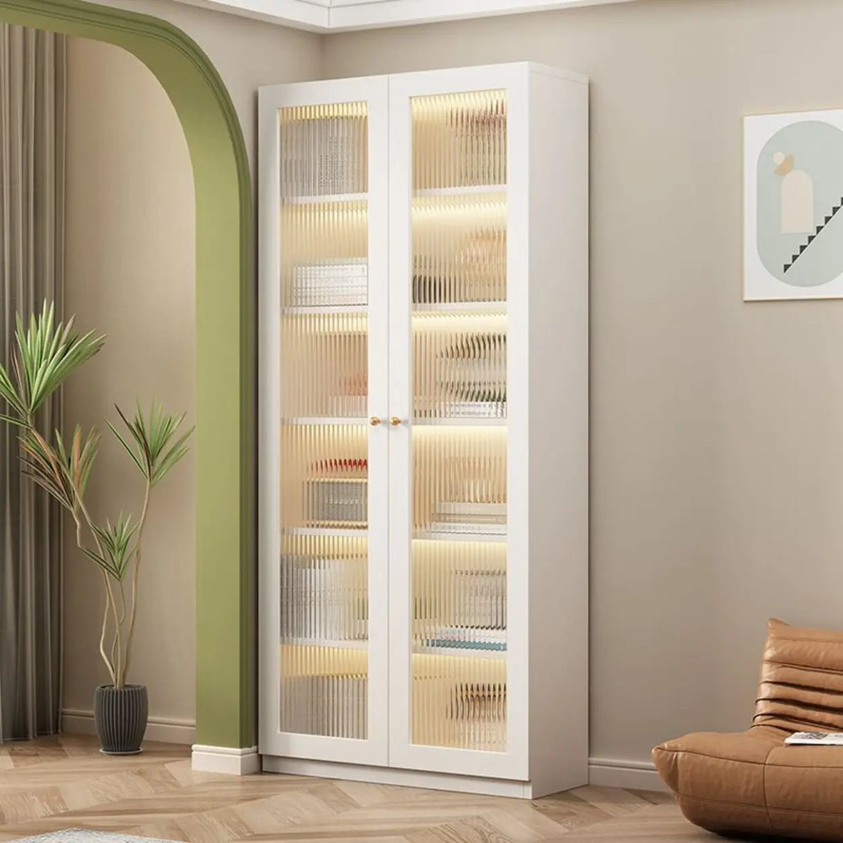 White French Solid Wood Door Glass Display Bookcase Image - 4