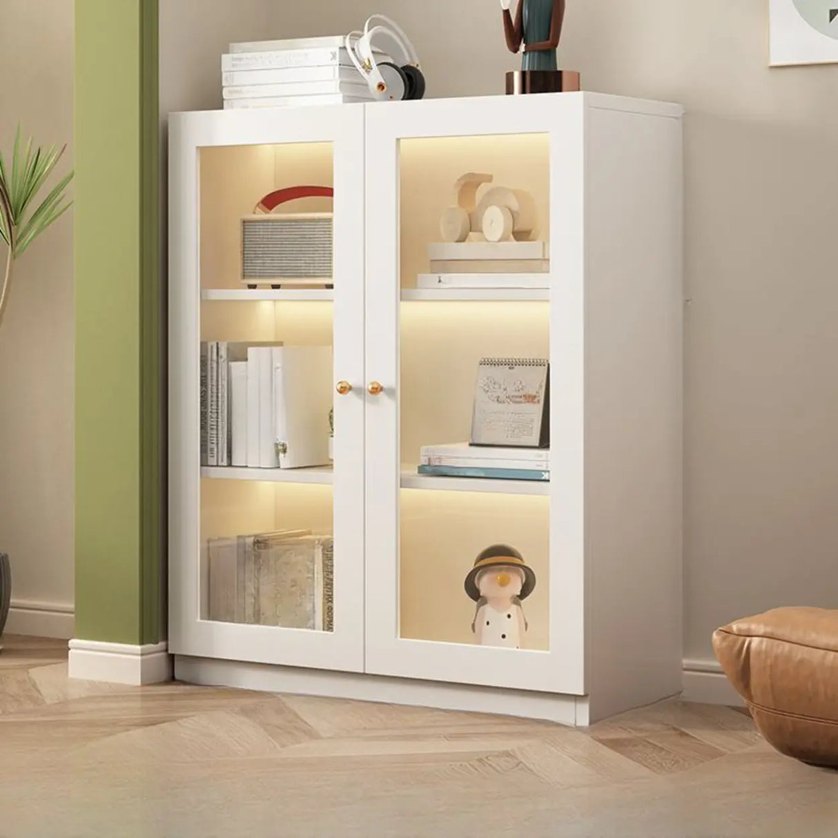 White French Solid Wood Door Glass Display Bookcase Image - 5