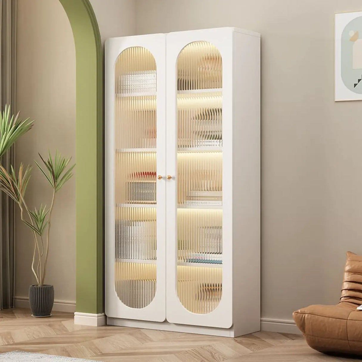 White French Solid Wood Door Glass Display Bookcase Image - 6