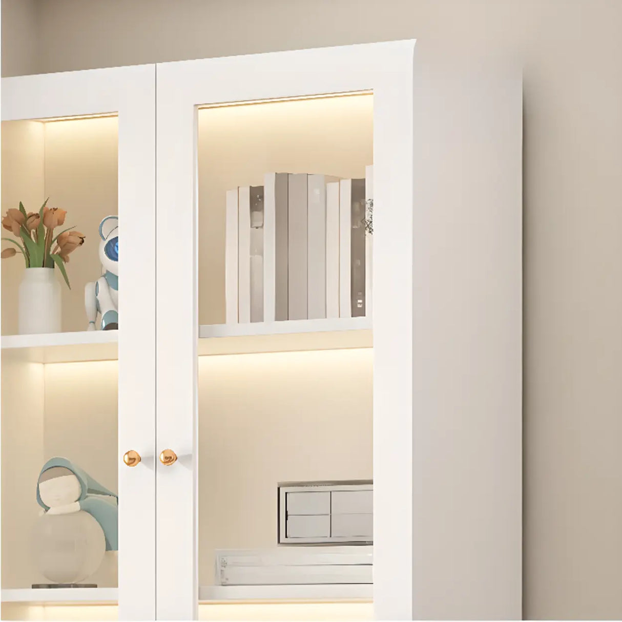 White French Solid Wood Door Glass Display Bookcase Image - 9