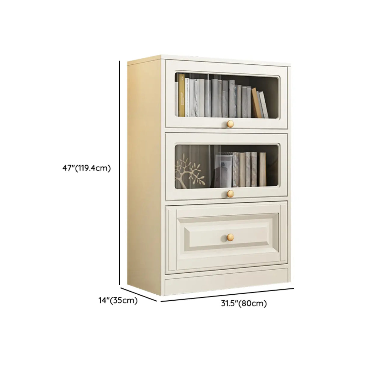 White French Vertical Wood Drawers Storage Bookcase Image - 11