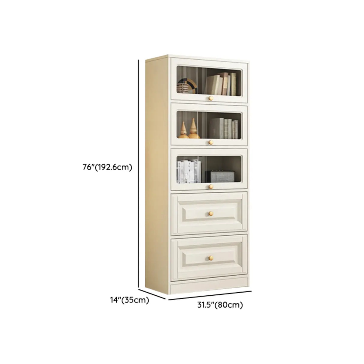 White French Vertical Wood Drawers Storage Bookcase Image - 13