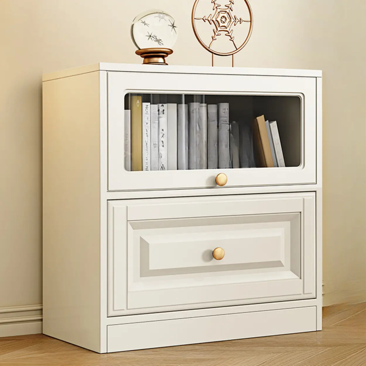 White French Vertical Wood Drawers Storage Bookcase Image - 2