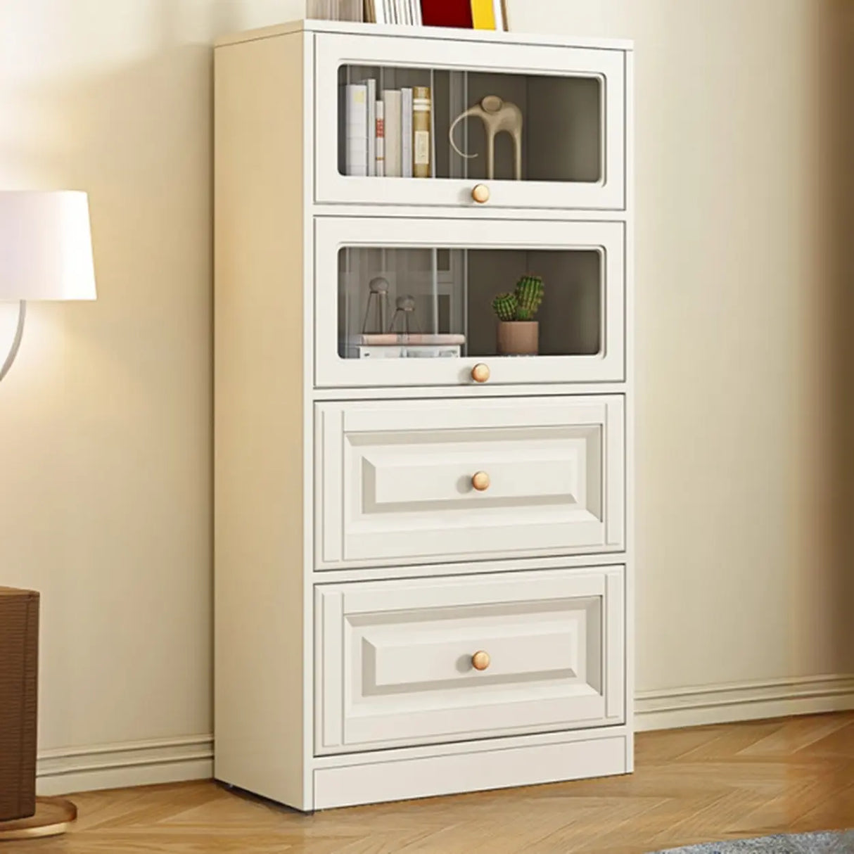 White French Vertical Wood Drawers Storage Bookcase Image - 5