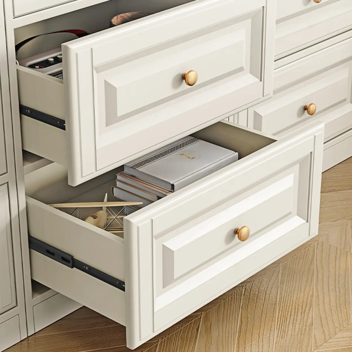 White French Vertical Wood Drawers Storage Bookcase Image - 8
