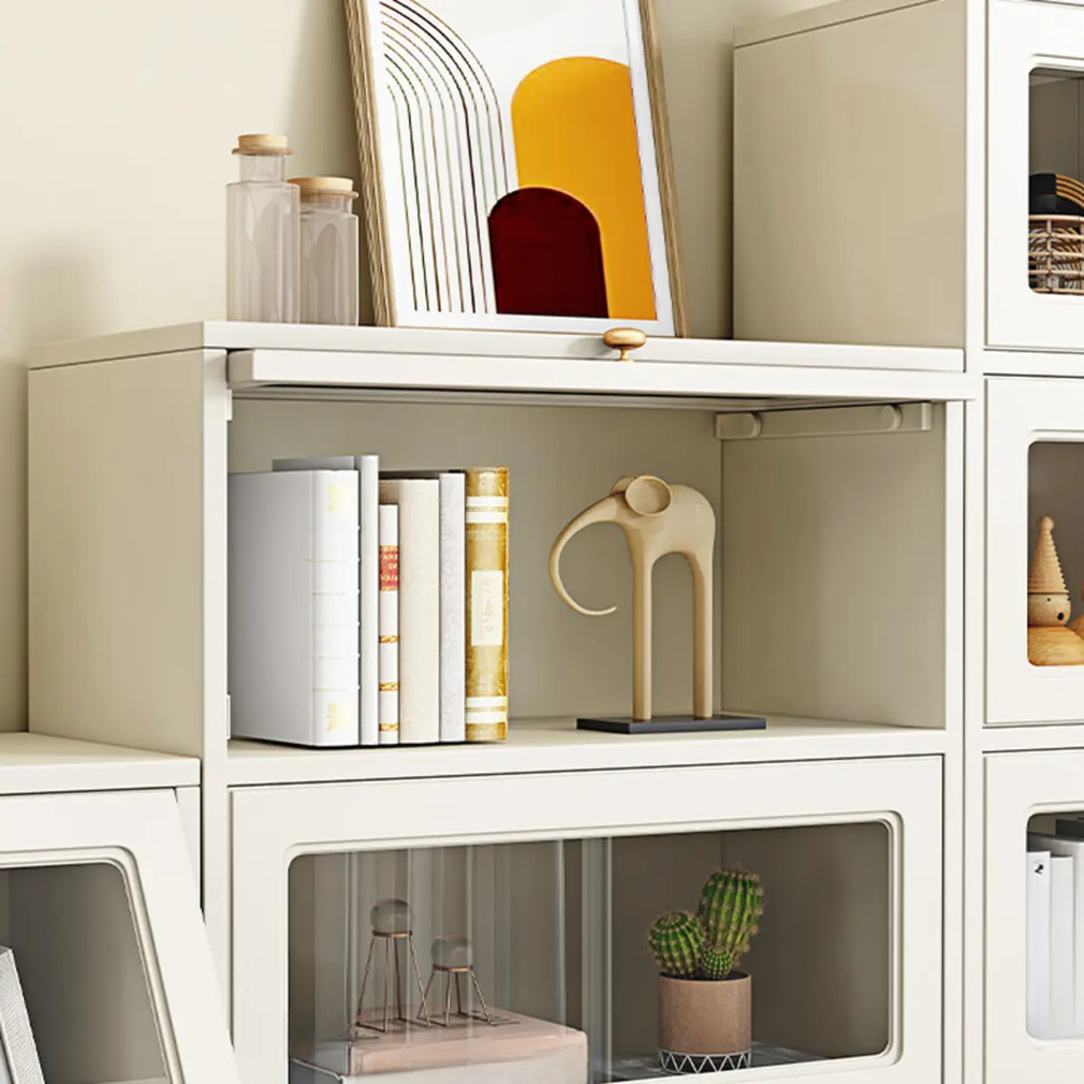 White French Vertical Wood Drawers Storage Bookcase Image - 9