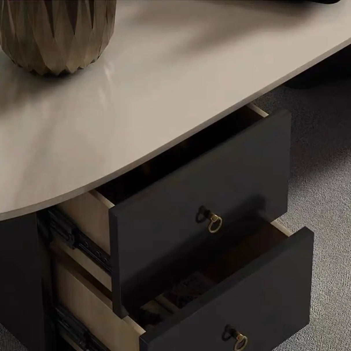 White-Gray Stone Triangle Coffee Table with Drawers Image - 10