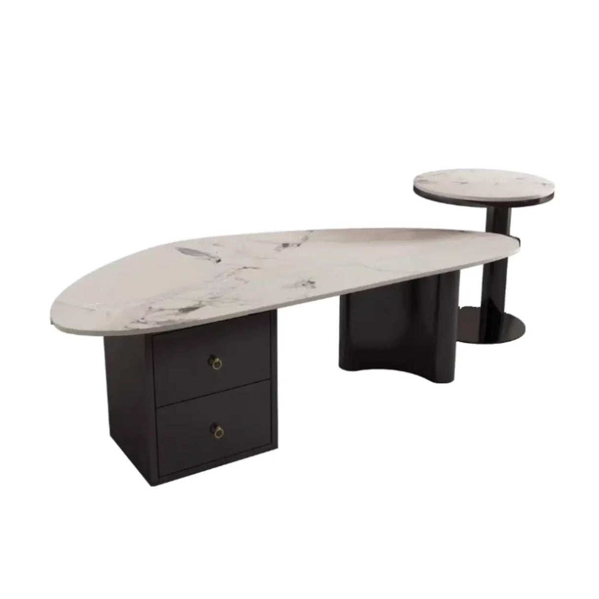 White-Gray Stone Triangle Coffee Table with Drawers Image - 5