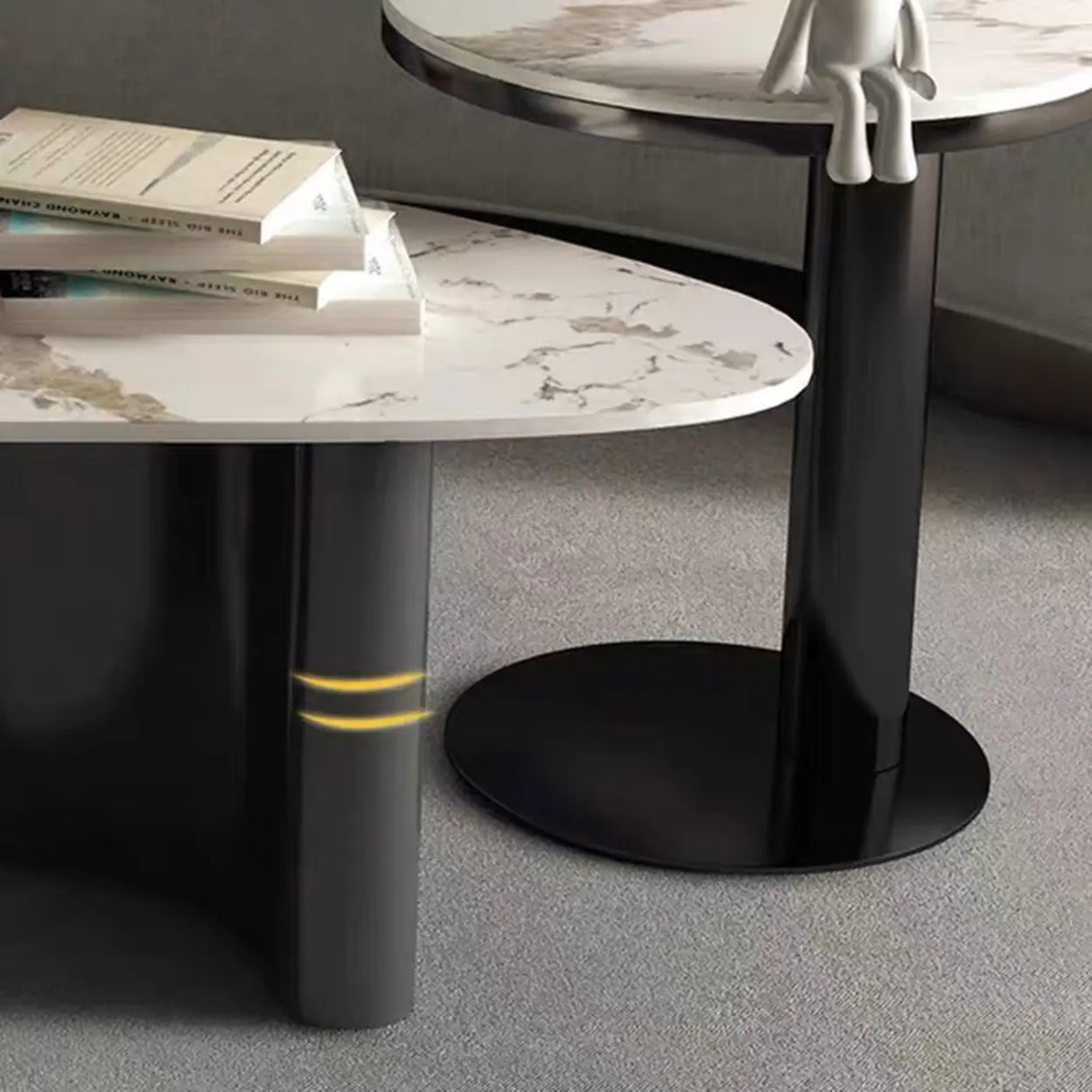 White-Gray Stone Triangle Coffee Table with Drawers Image - 8