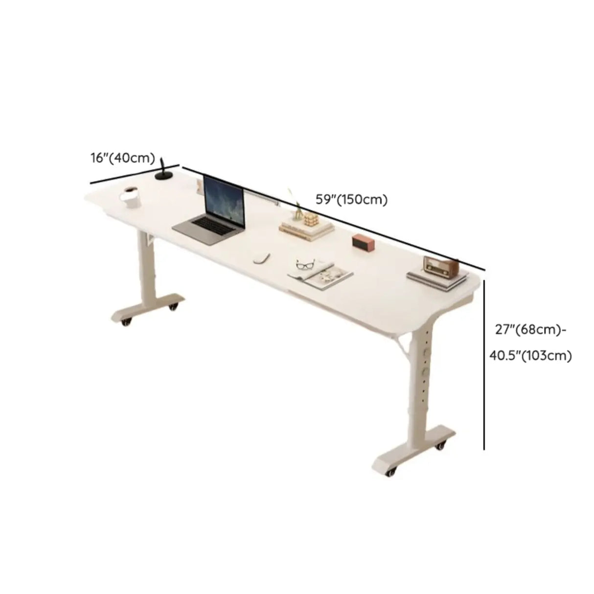 White Height-Adjustable Wood Computer Desk with Wheels Image - 25