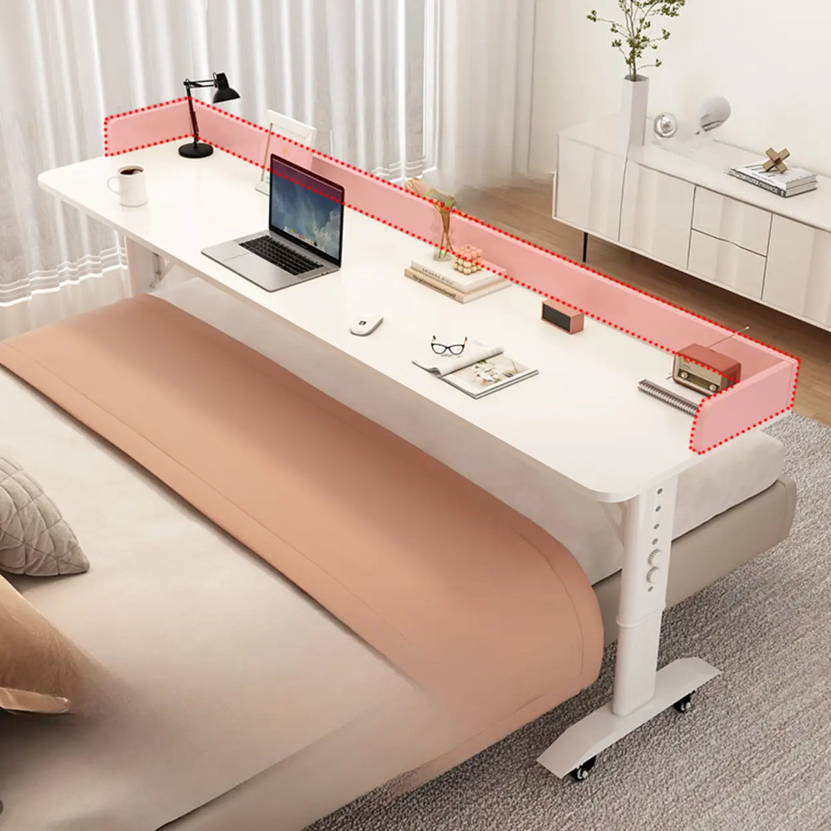 White Height-Adjustable Wood Computer Desk with Wheels Image - 2
