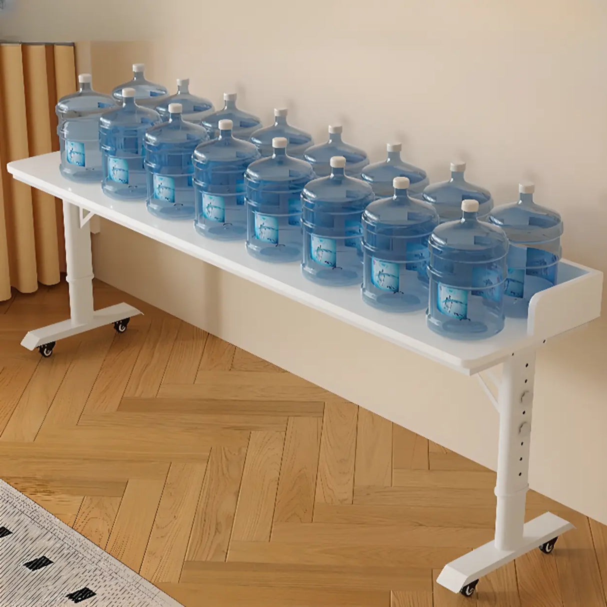 White Height-Adjustable Wood Computer Desk with Wheels Image - 6