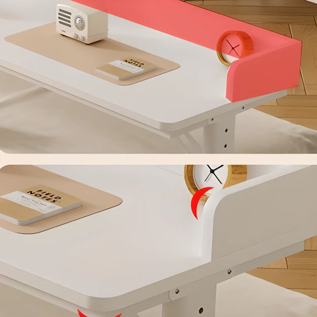 White Height-Adjustable Wood Computer Desk with Wheels Image - 7