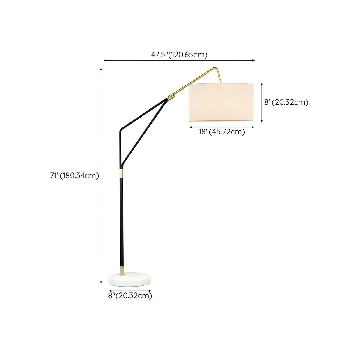 White Large Drum Shade Modern Arc Metal Floor Lamp