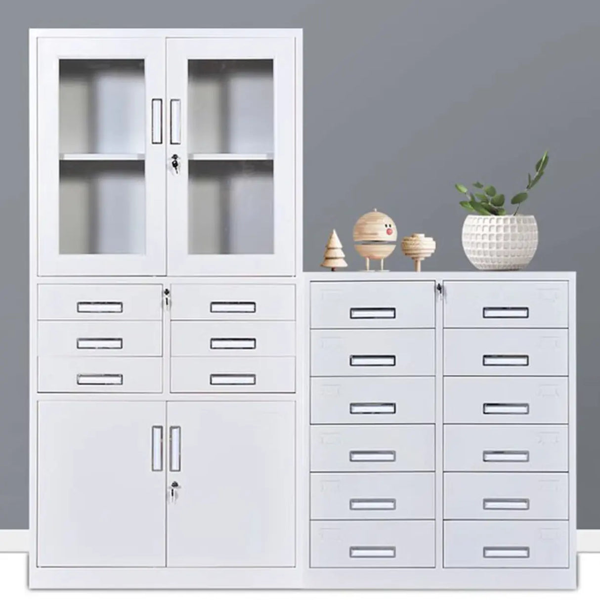 White Large Steel Locking Drawer Storage Filing Cabinet Image - 1