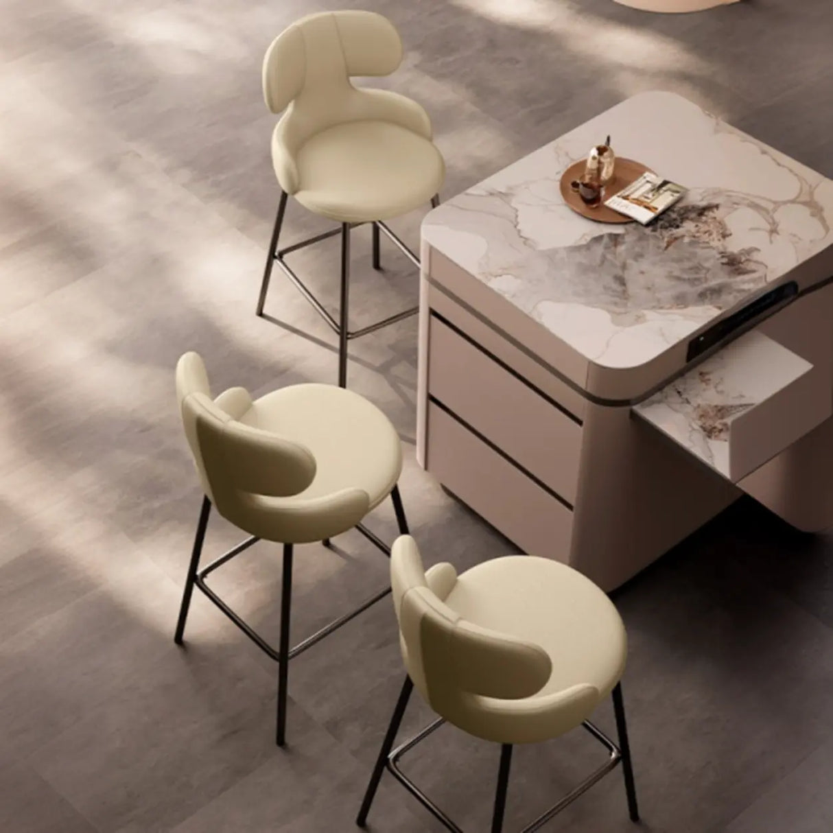 White Leather Upholstered Full Back Counter Height Bar Stool Image - 9