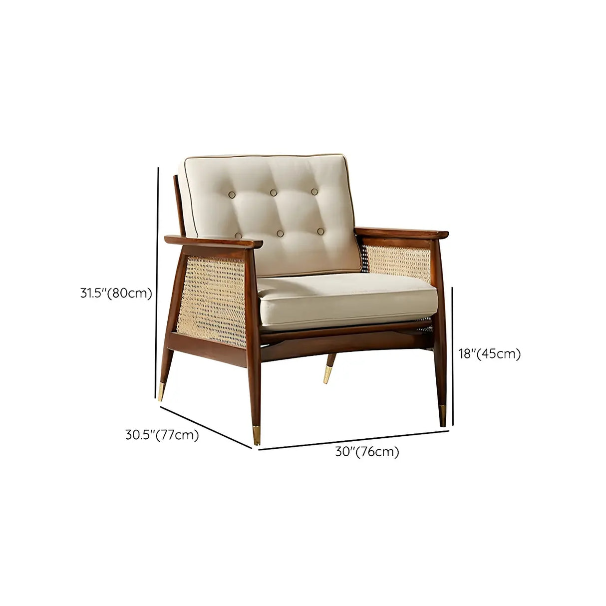 White Linen Recessed Arm Wooden Four Legs Arm Chair