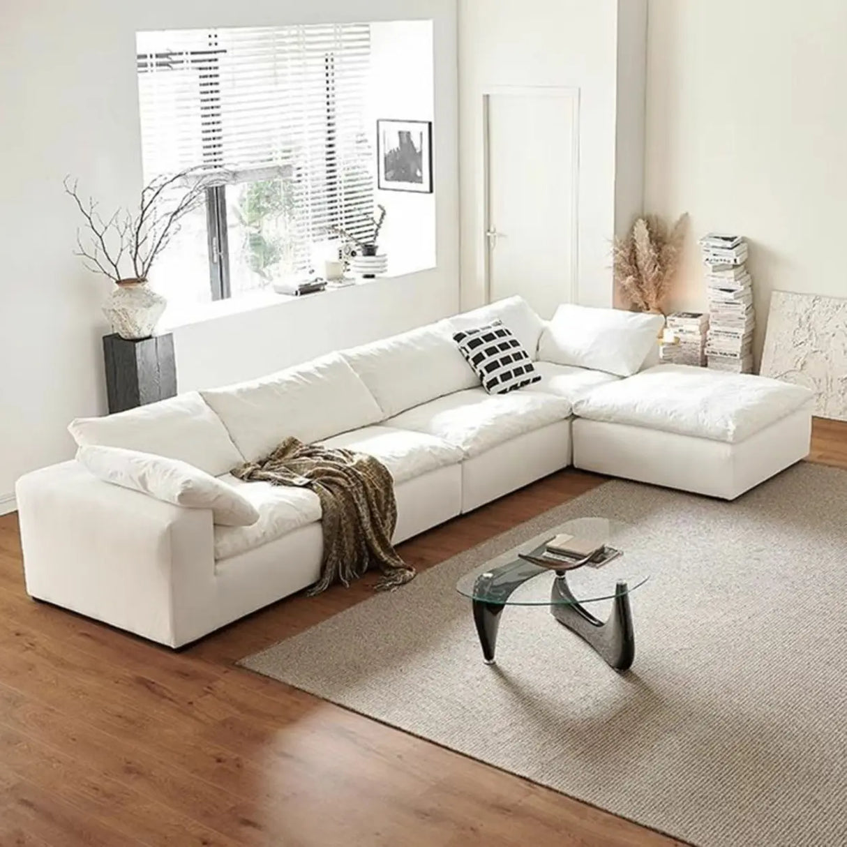 White Linen Slipcovered Removable Cushion Pillow Sofa Image - 1