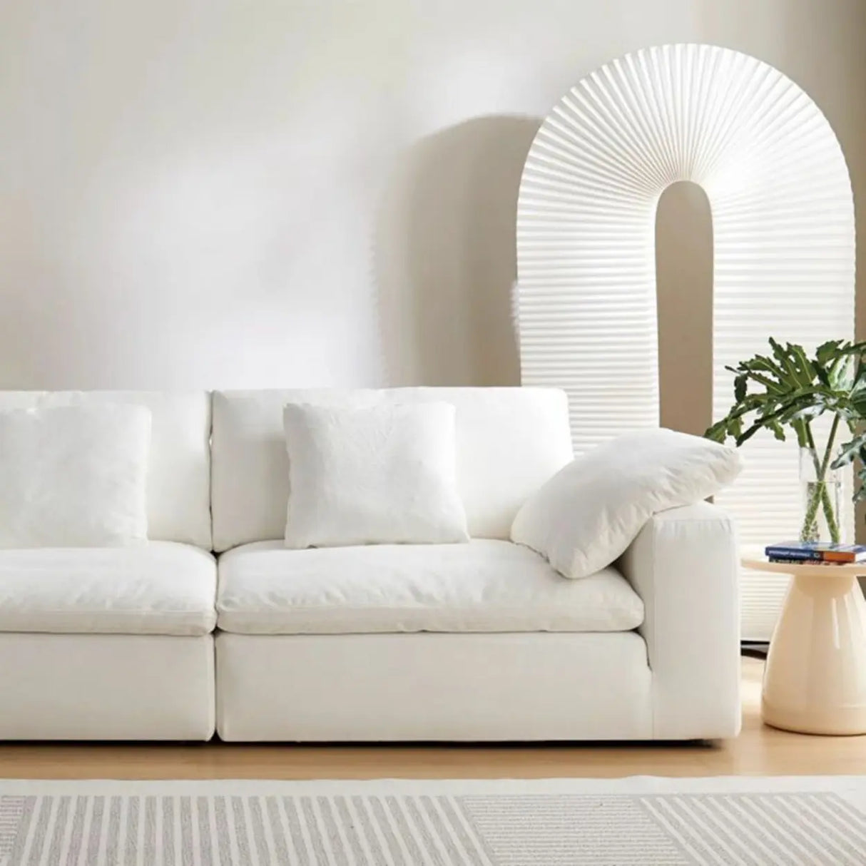 White Linen Slipcovered Removable Cushion Pillow Sofa Image - 11