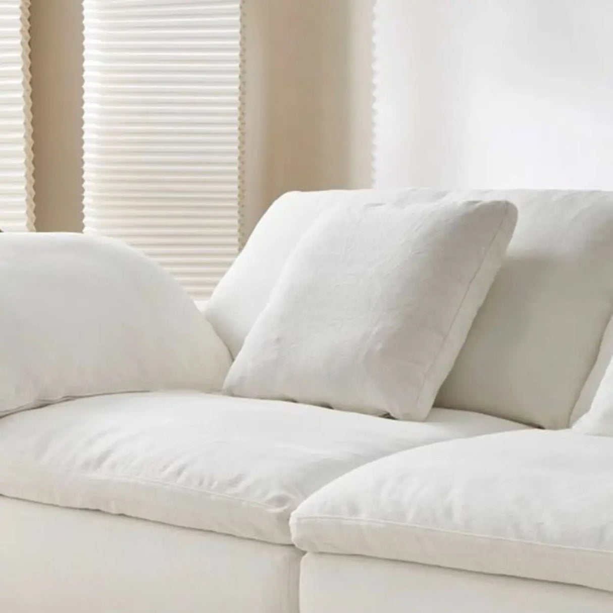 White Linen Slipcovered Removable Cushion Pillow Sofa Image - 14