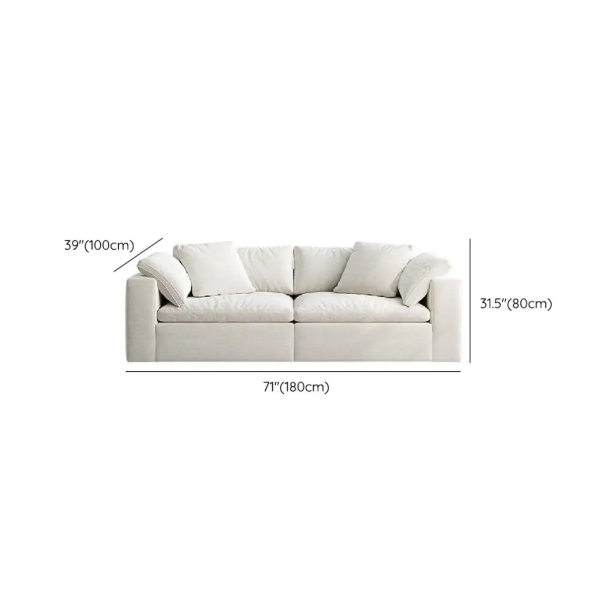 White Linen Slipcovered Removable Cushion Pillow Sofa