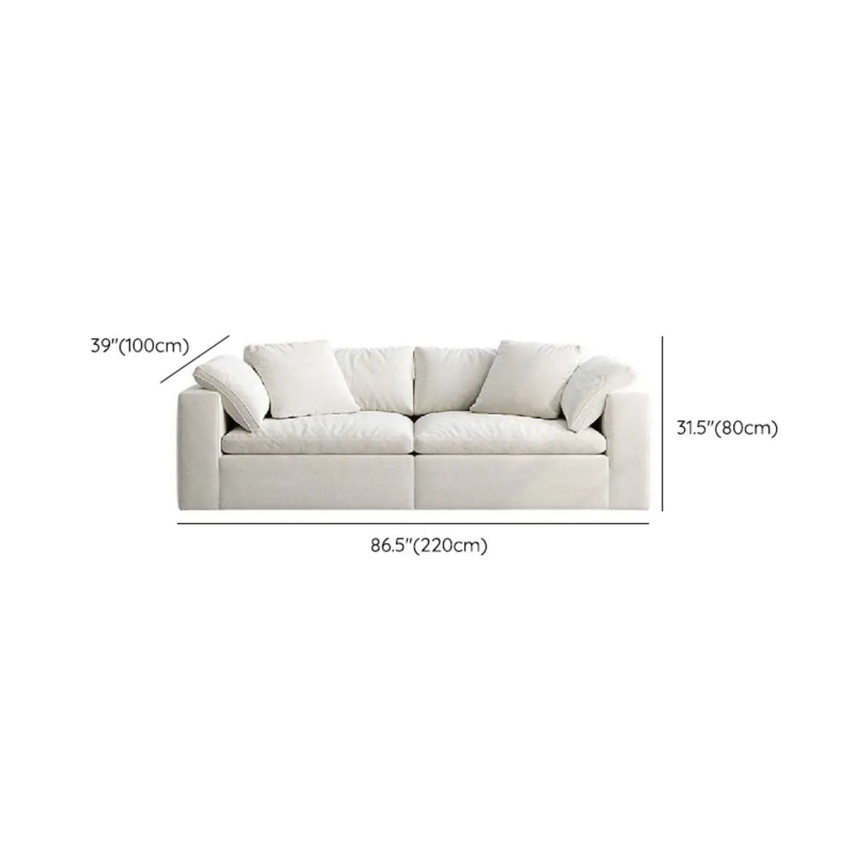 White Linen Slipcovered Removable Cushion Pillow Sofa Image - 16