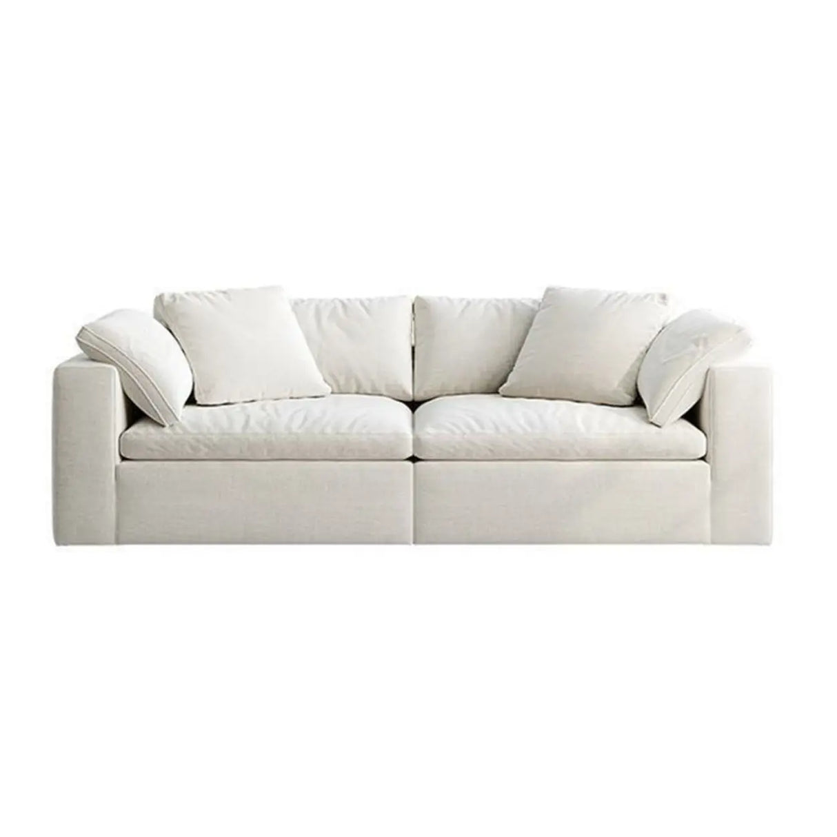 White Linen Slipcovered Removable Cushion Pillow Sofa Image - 2