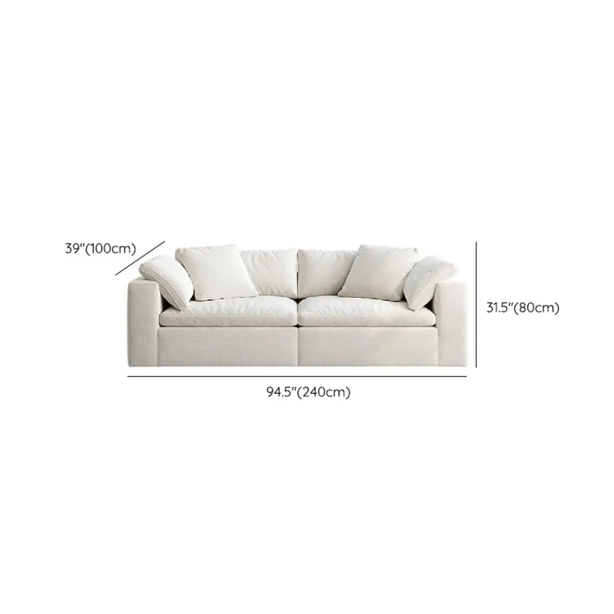 White Linen Slipcovered Removable Cushion Pillow Sofa Image - 17