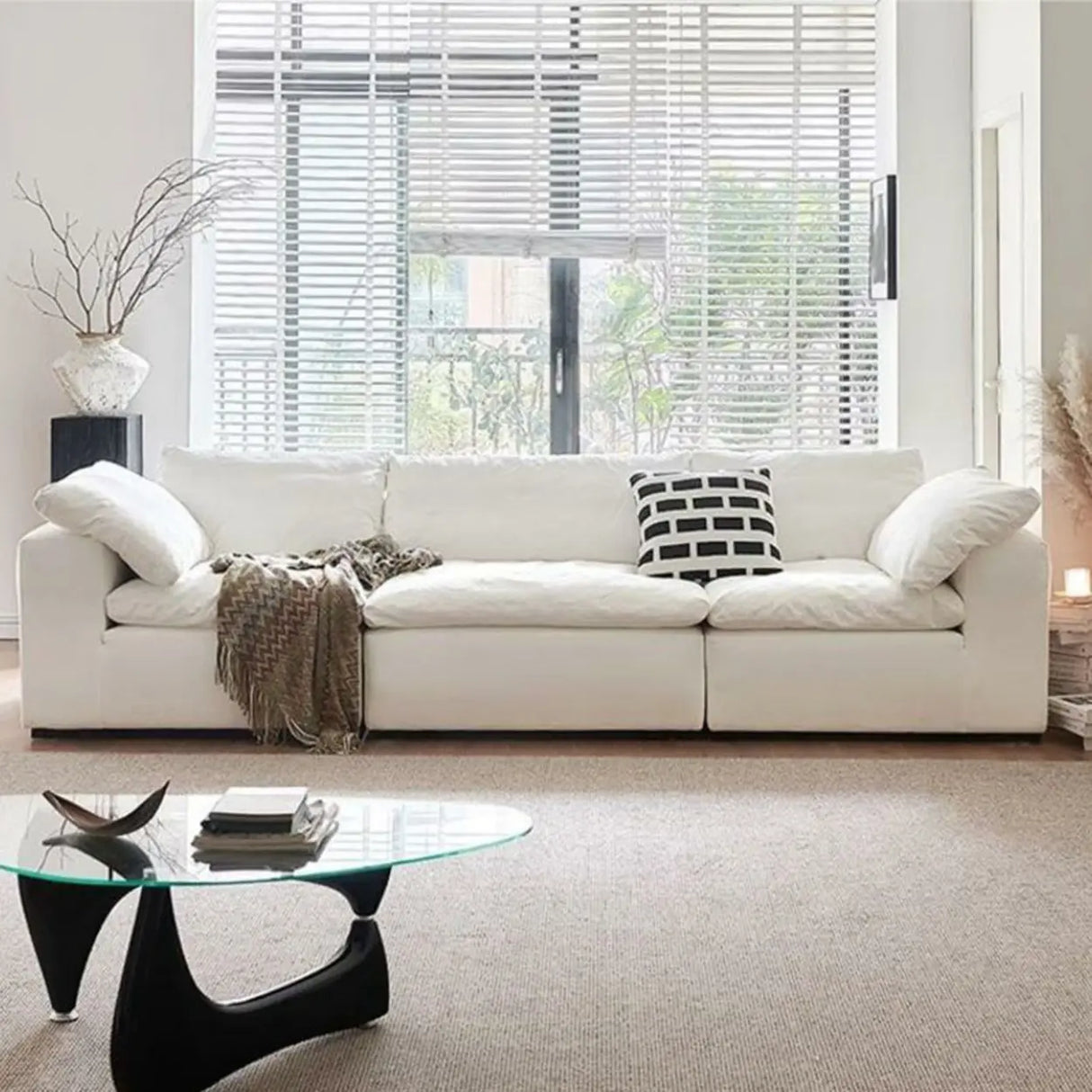 White Linen Slipcovered Removable Cushion Pillow Sofa Image - 6