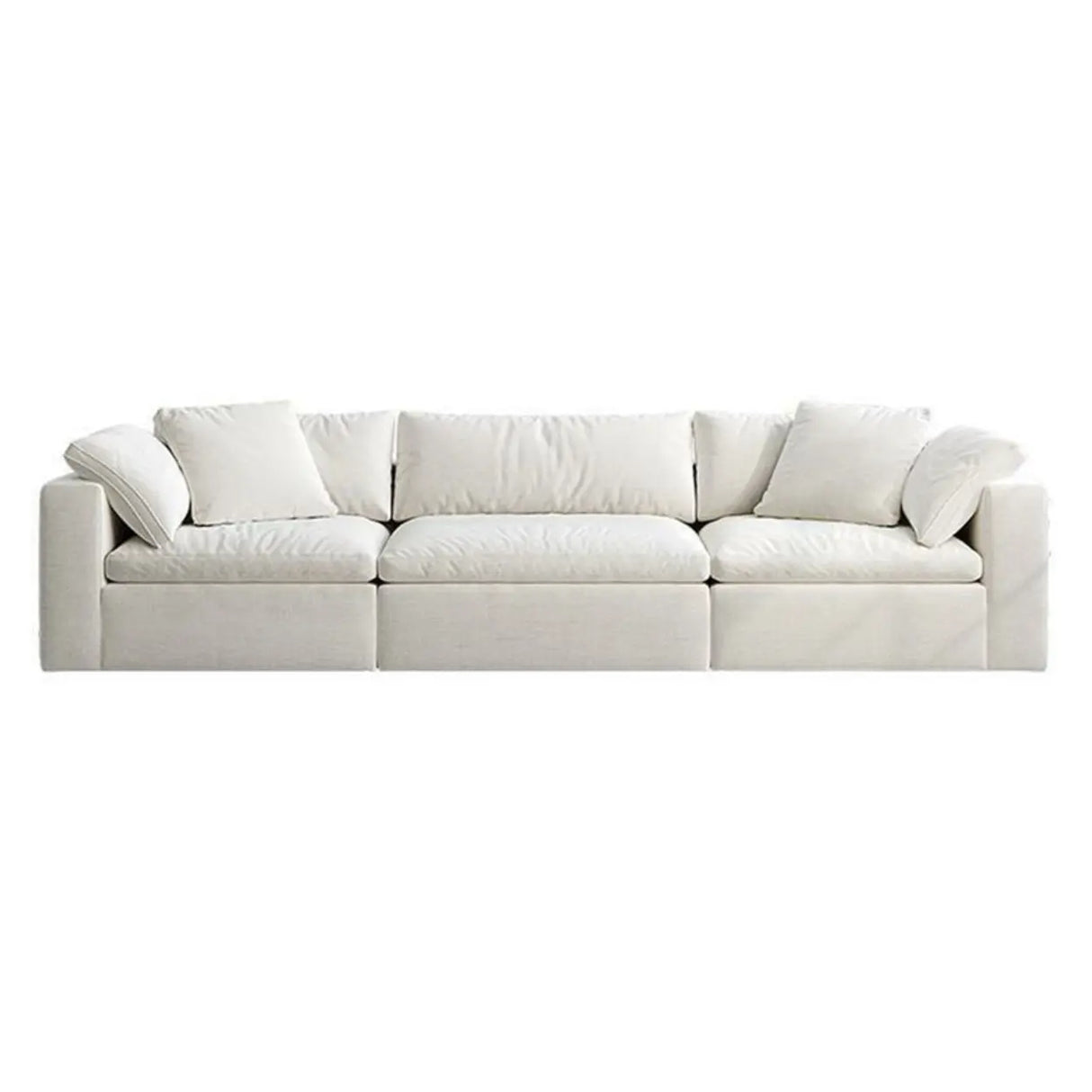 White Linen Slipcovered Removable Cushion Pillow Sofa Image - 7