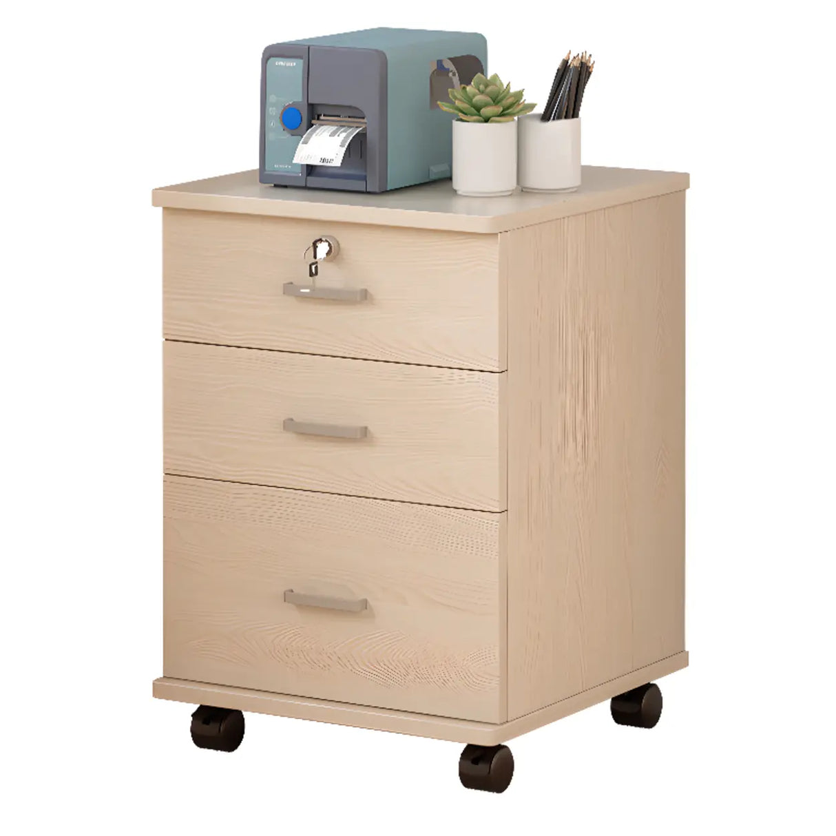 White Lockable Storage Wood Vertical Casters Filing Cabinet Image - 13