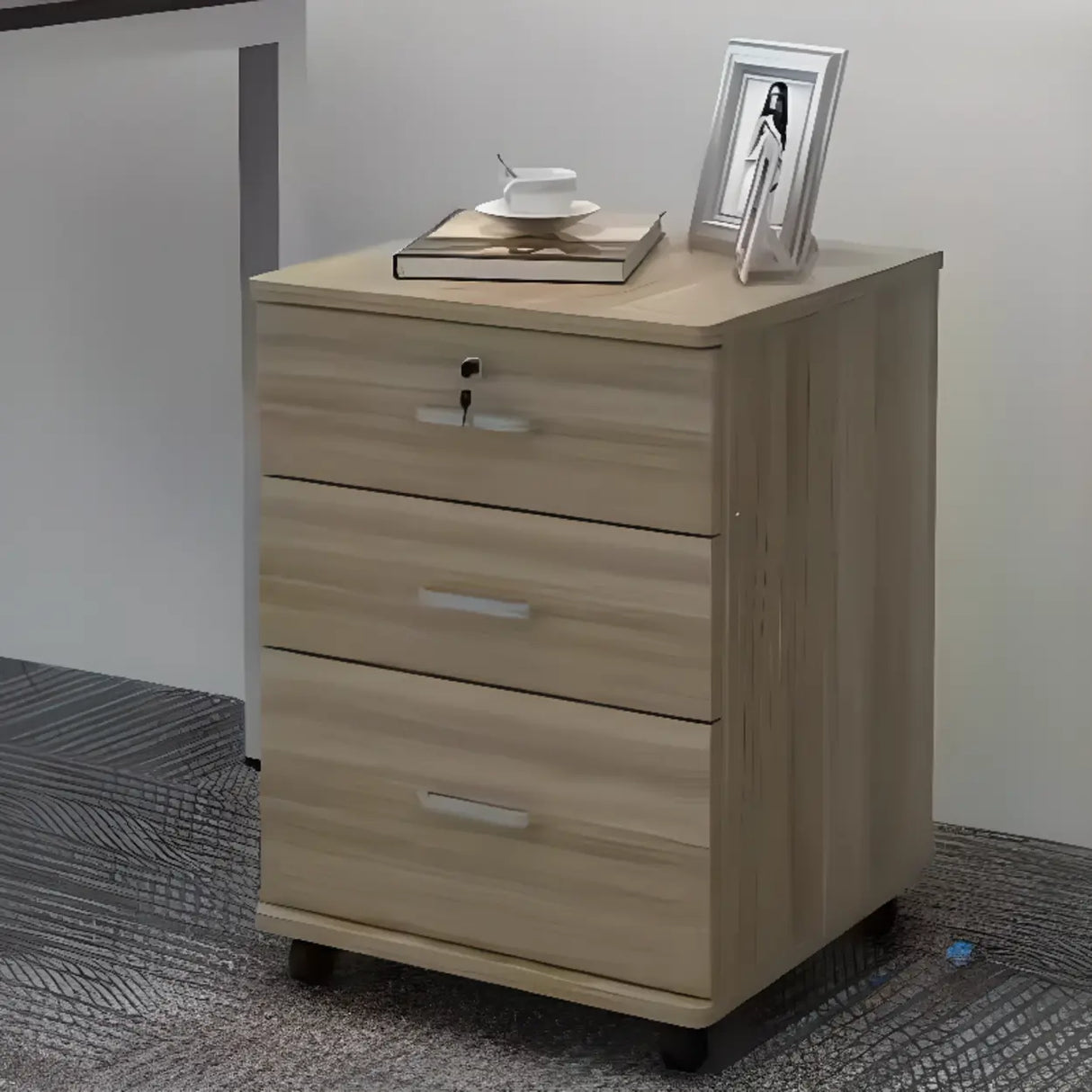 White Lockable Storage Wood Vertical Casters Filing Cabinet Image - 25