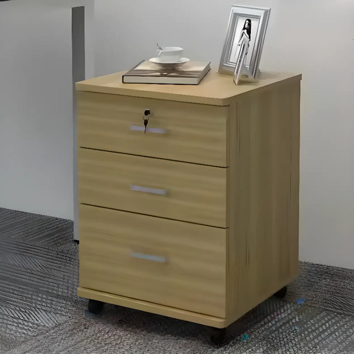 White Lockable Storage Wood Vertical Casters Filing Cabinet Image - 27