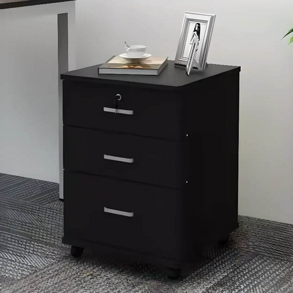 White Lockable Storage Wood Vertical Casters Filing Cabinet Image - 28