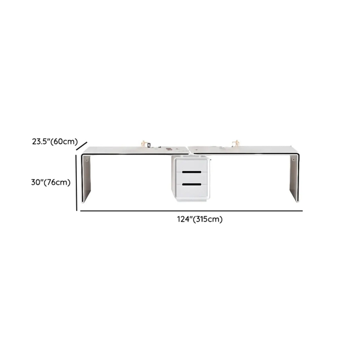 White Long Standard Wooden Computer Desk with Drawers Image - 12