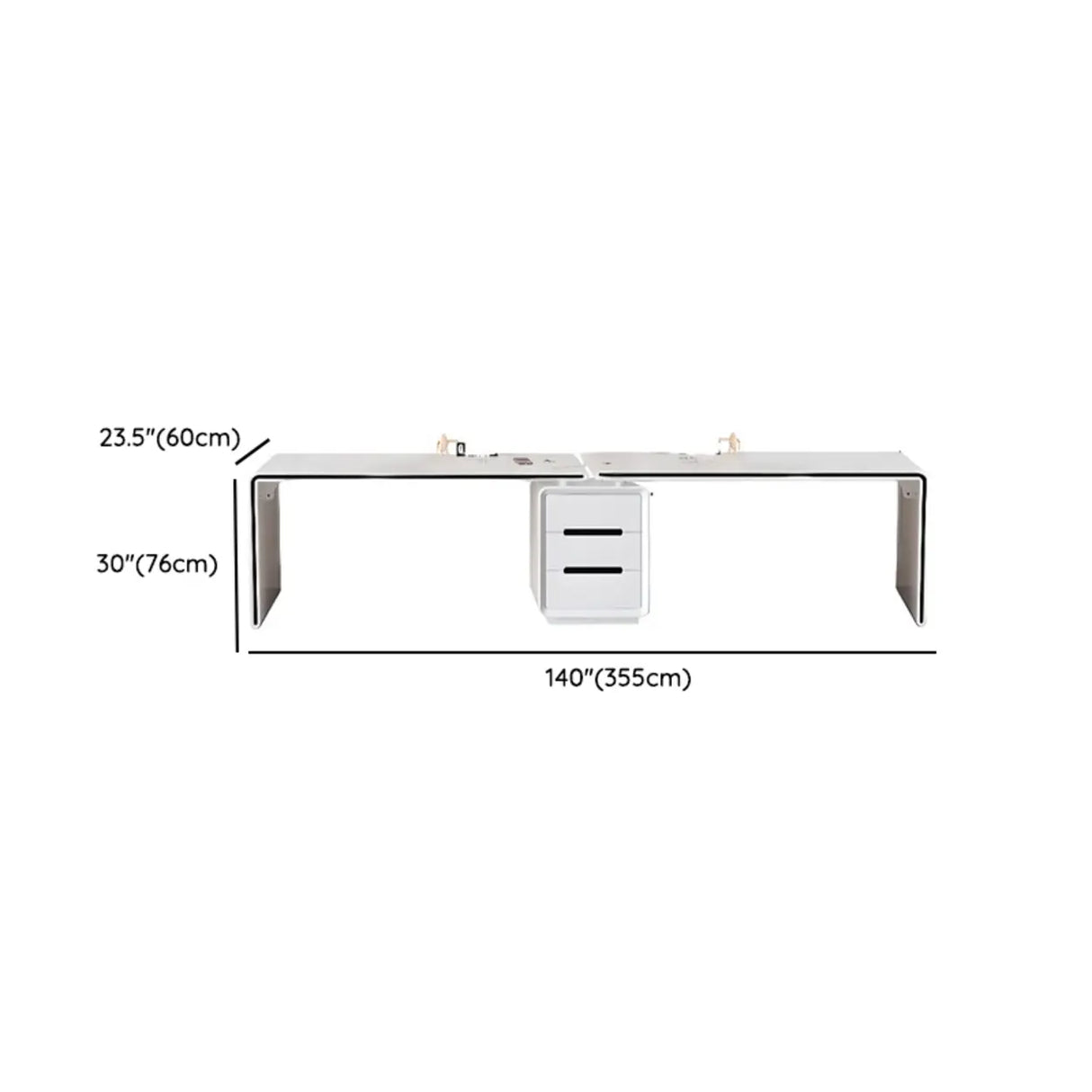 White Long Standard Wooden Computer Desk with Drawers Image - 13