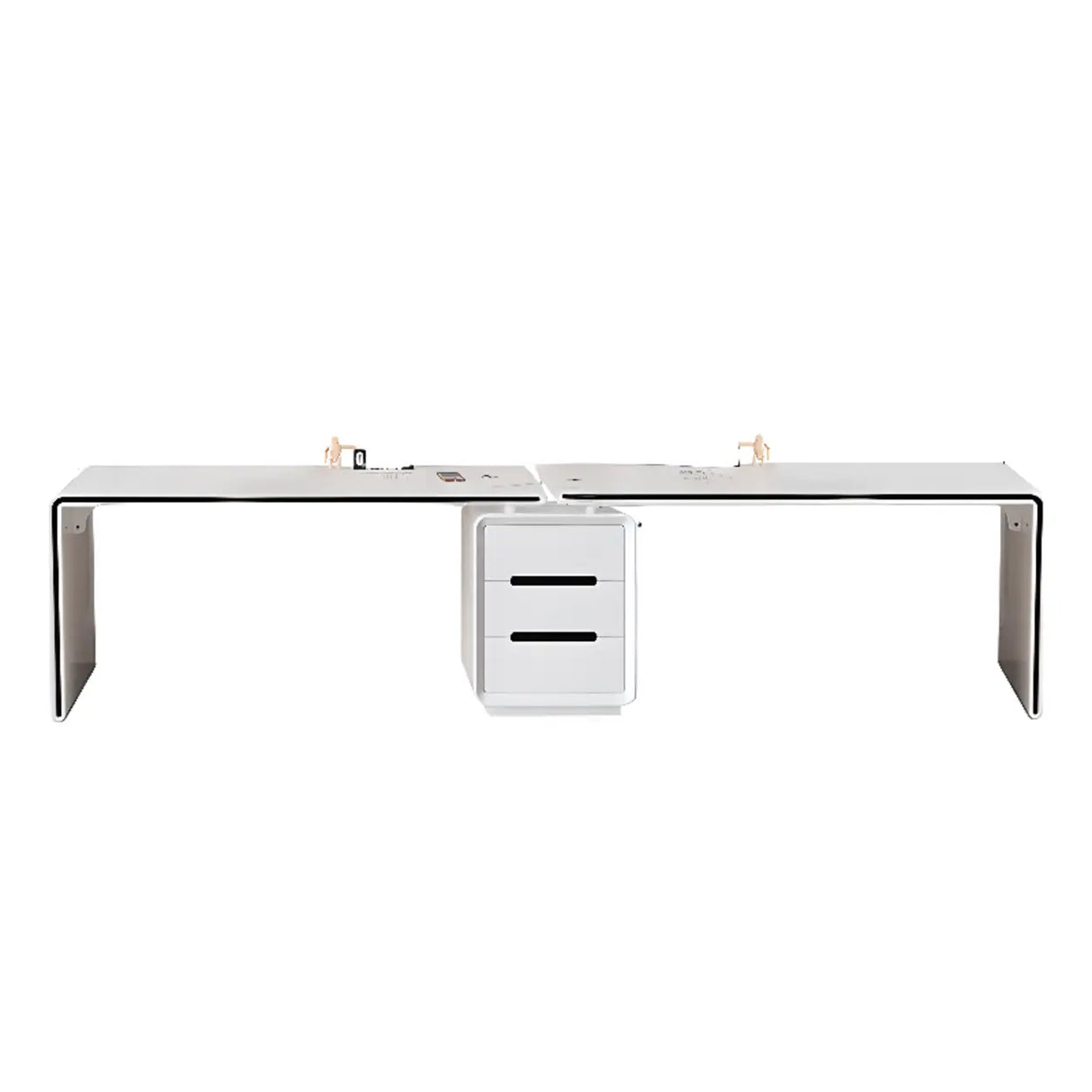 White Long Standard Wooden Computer Desk with Drawers Image - 3