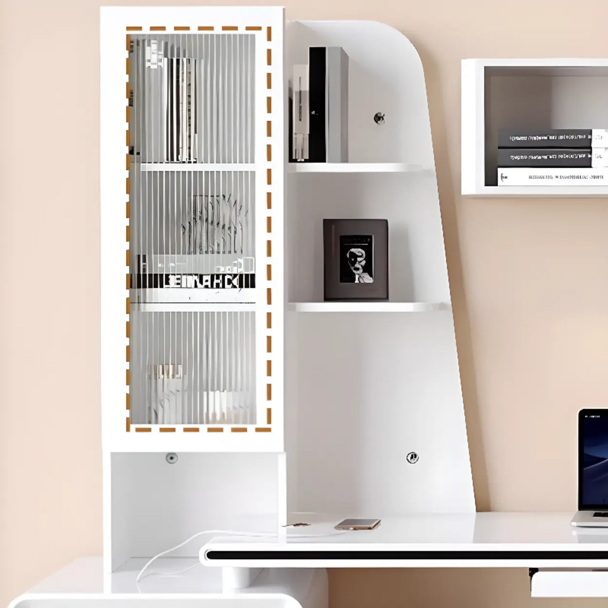 White Long Standard Wooden Computer Desk with Drawers Image - 8