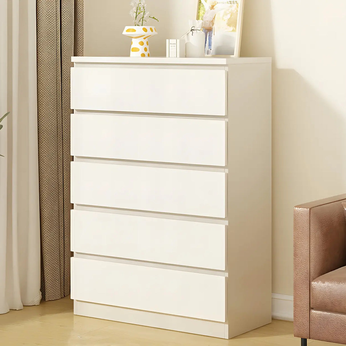 White Manufactured Wood Dresser with Multiple Drawers Image - 11