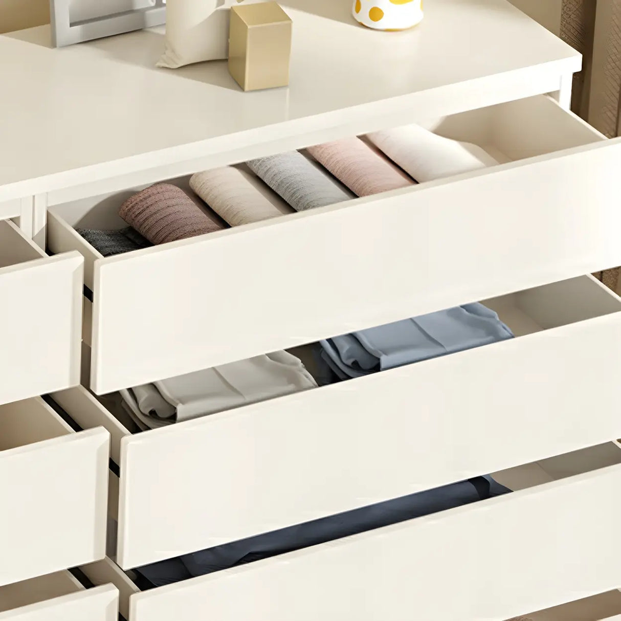 White Manufactured Wood Dresser with Multiple Drawers Image - 12