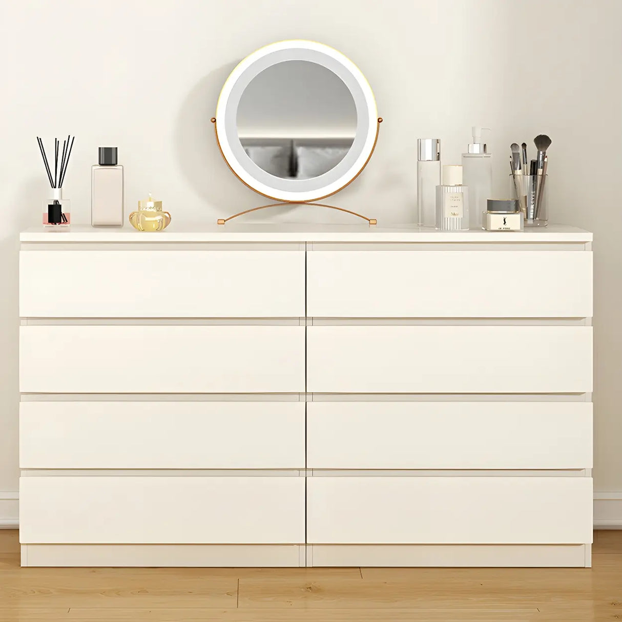 White Manufactured Wood Dresser with Multiple Drawers Image - 1