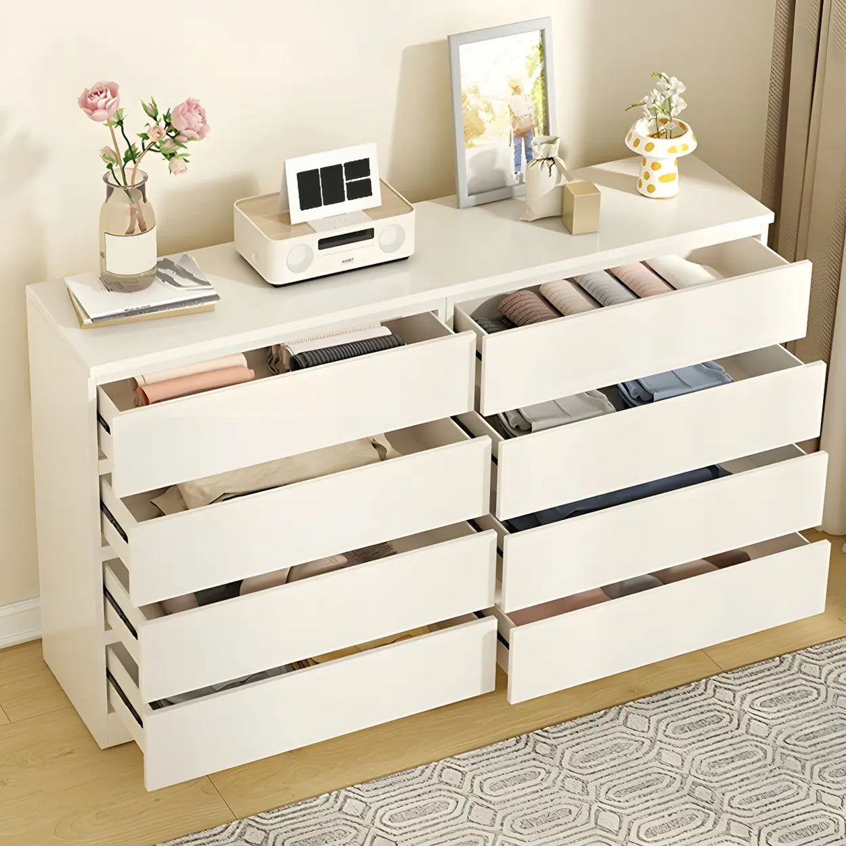 White Manufactured Wood Dresser with Multiple Drawers Image - 4