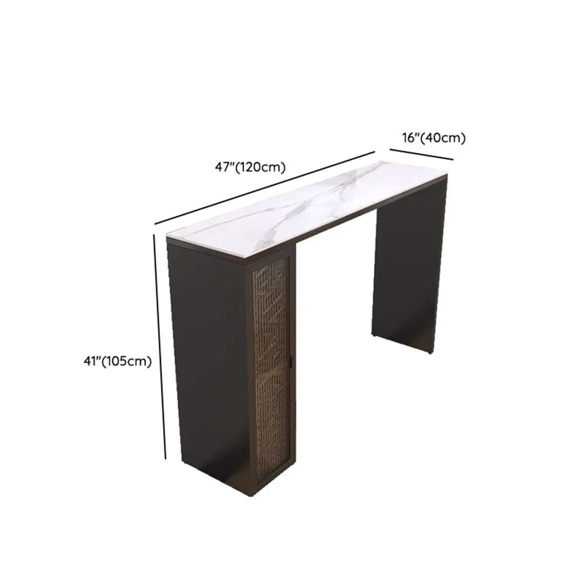 White Marble Black Rectangular Metal Bar Table with Storage Image - 10