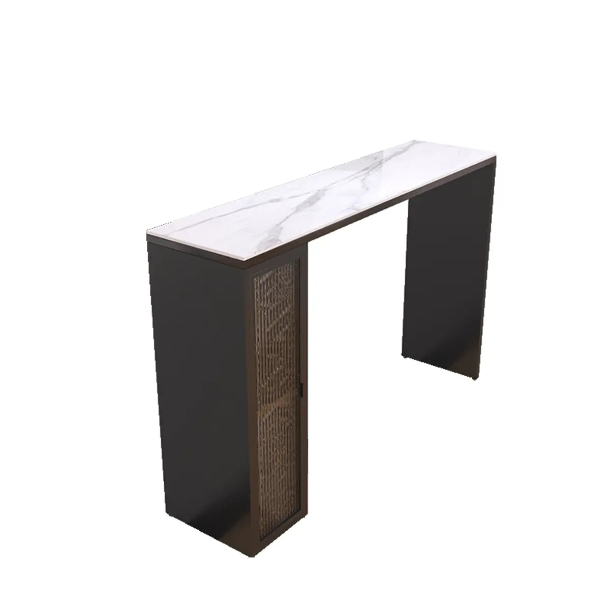 White Marble Black Rectangular Metal Bar Table with Storage Image - 2