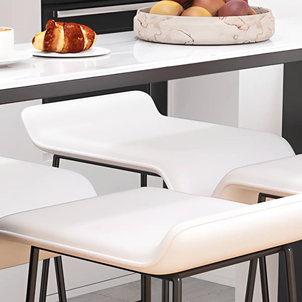 White Marble Black Rectangular Metal Bar Table with Storage Image - 3