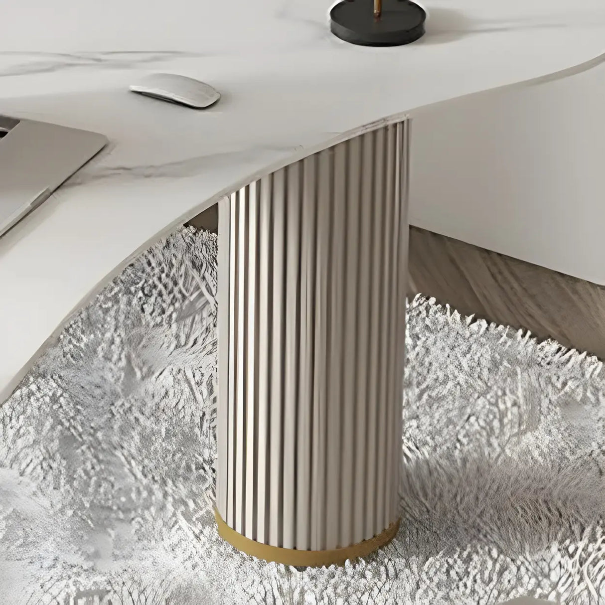 White Marble Curved Free Form Writing Desk with Drawers Image - 10