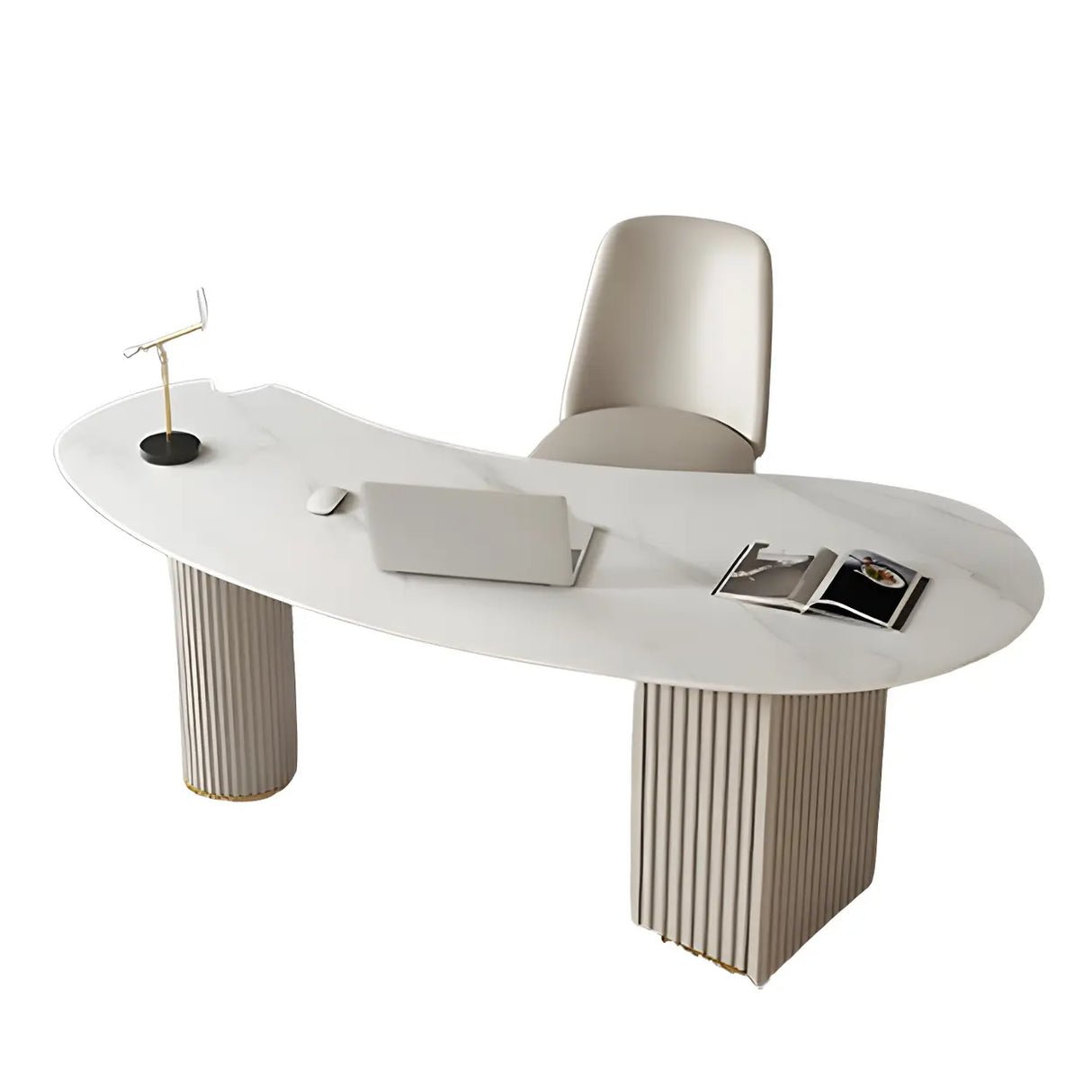White Marble Curved Free Form Writing Desk with Drawers Image - 8