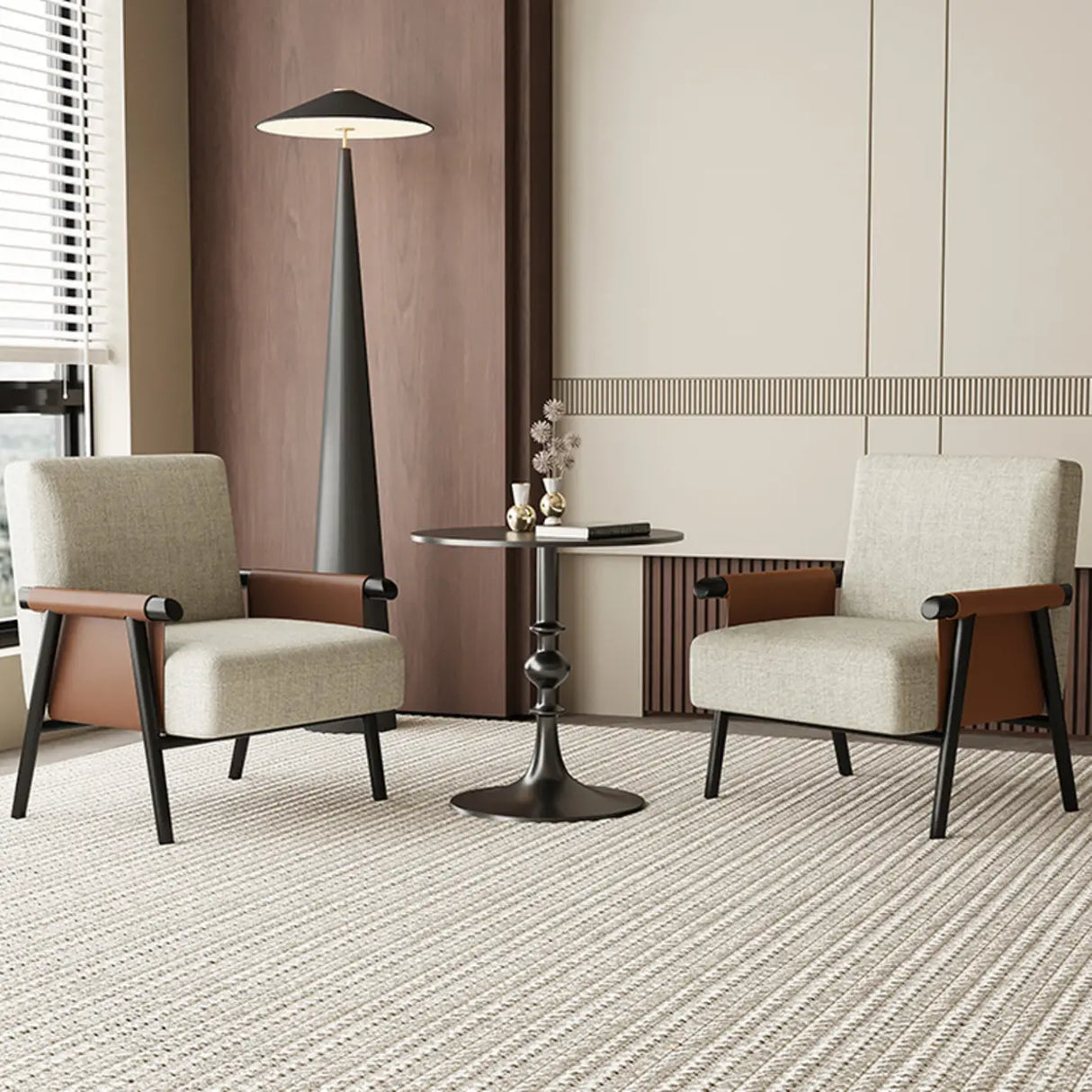 White Medium Modern Living Room Armrest Accent Chair Image - 3