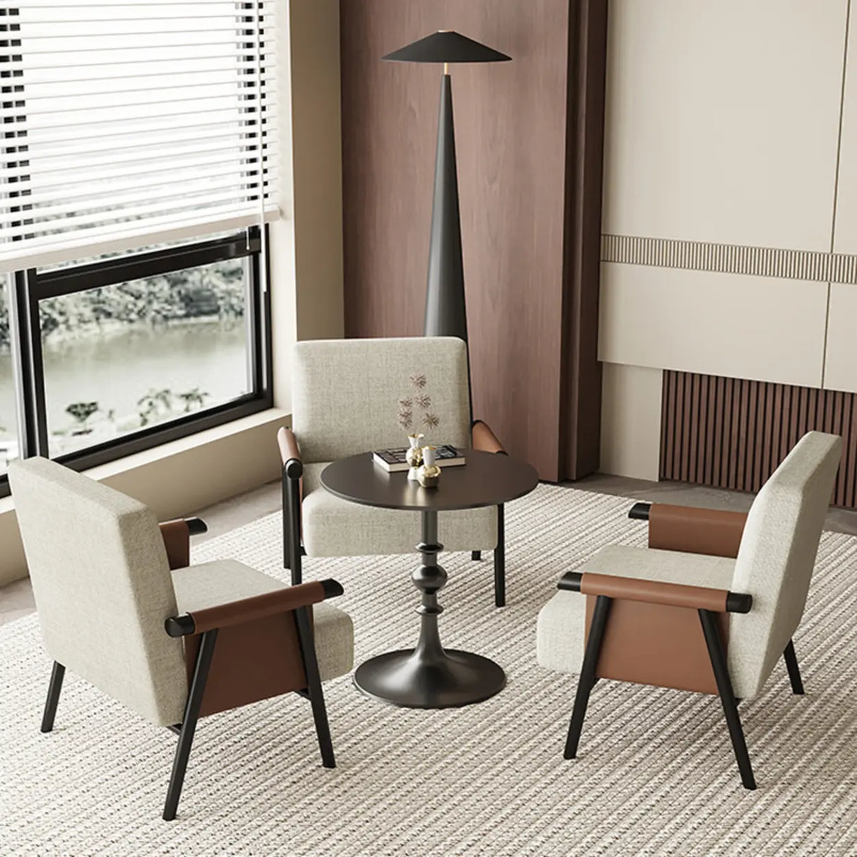 White Medium Modern Living Room Armrest Accent Chair Image - 4