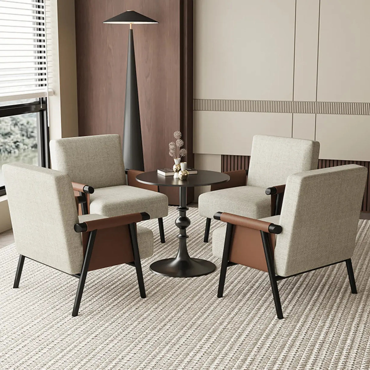 White Medium Modern Living Room Armrest Accent Chair Image - 5